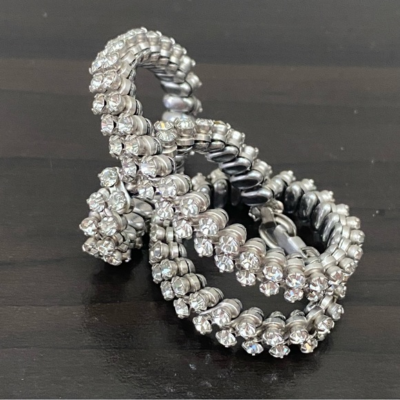 Vintage Clear Rhinestones Silver-tone Expandable Choker Necklace - Picture 4 of 16